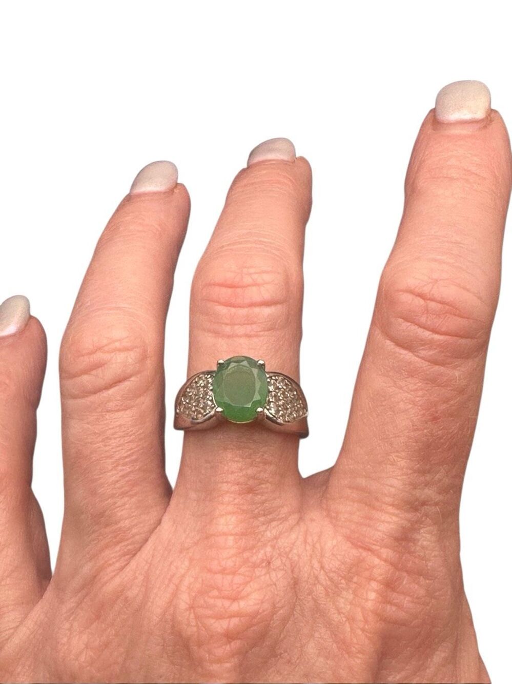 925 Sterling Silver Green Chalcedony & White Topaz Cocktail Ring